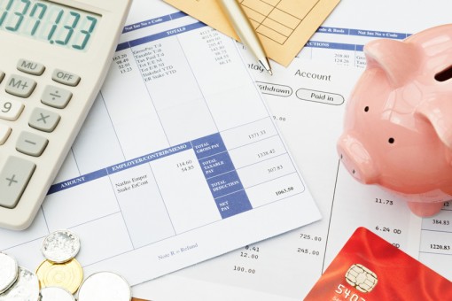 Variety Of Financial Objects Arranged On Wage Slip
